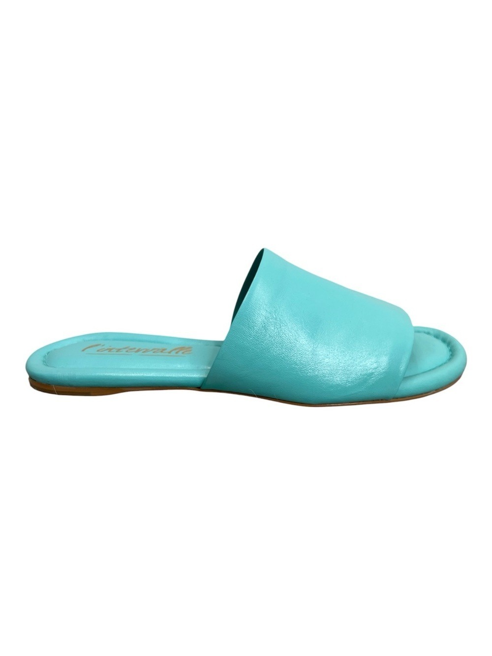 L'Intervalle Montreal aqua teal leather slip on flat old money slide sandals 9